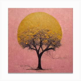 Golden Sun, Pink Sky And Tree Silhouette  Canvas Print