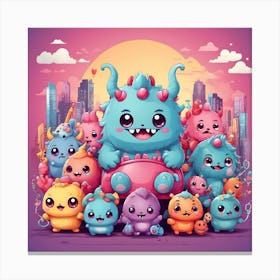 Monsters In The City Canvas Print