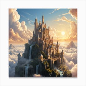 Fantasy Castle Floating Above The Clouds Canvas Print