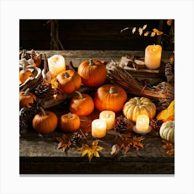 Autumn Leaves And Pumpkins 3 Canvas Print