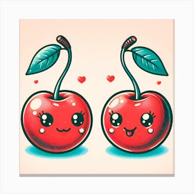 Two Cherries With Hearts Canvas Print