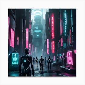 A Gritty, Dystopian Cyberpunk Digital Art Scene Set In A Futuristic Tokyo Cityscape Populated With Humanoid Androids 2 Canvas Print