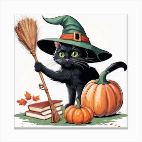 Cute Cat Halloween Pumpkin (14) Canvas Print