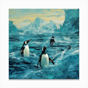 Penguins In The Ocean Canvas Print