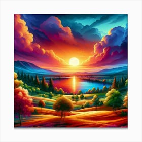 Sunset Over The Lake 1 Canvas Print