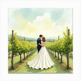 Elegant Couple In Watercolor Fashion, Tranquil Vineyard 1 Canvas Print