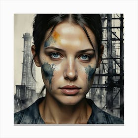 Industrial Woman With Paint On Her Face Canvas Print