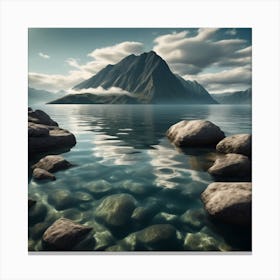 Mountainous water and Rocks Canvas Print