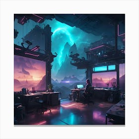 Futuristic Youtuber's Workspace Canvas Print