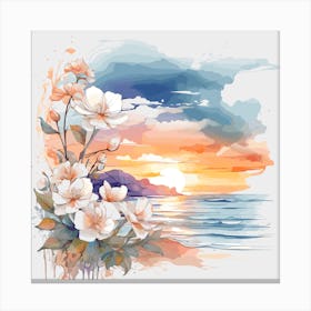 beach view With Flowers and sunset Canvas Print