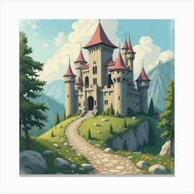 Enchanting King In A Watercolor Fantasy Castle 1 Canvas Print