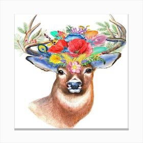 Deer With Flowers On His Head 1 Canvas Print