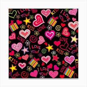 Multicolored Love Hearts Kiss Romantic Pattern Canvas Print