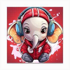Cute Elephant With Headphones Canvas Print