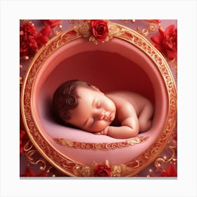 Beba Durmiendo En Su Rosa Cunita De Lujo Canvas Print