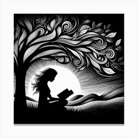 Silhouette Of A Woman Reading A Book Canvas Print