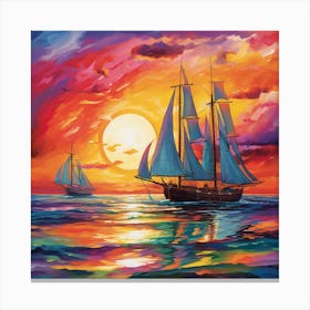 Sailboats At Sunset 20 Canvas Print