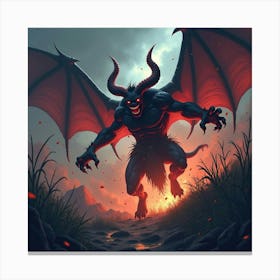 Demon Unleashing Chaos In A Shadowy, Colorful Landscape 1 Canvas Print