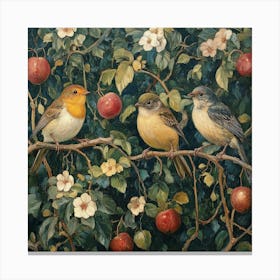 Three Birds In An Apple Tree Art 1 Canvas Print