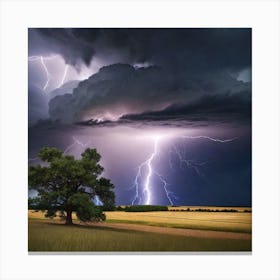 Lightning Storm Over A Field Canvas Print