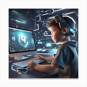 Boy Using A Computer 1 Canvas Print