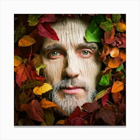 Firefly Weathered, Man, Furrowed Face, Colored Leaves, Wood, Deep Green Eyes, Textured, Detailed, Na (8) Canvas Print