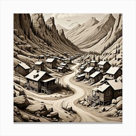 Prospectors Village Monochrome Cubism Style Canvas Print