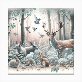Cute Animals in a Forest Canvas Print