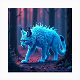 A Whimsical Lynx With A Mane Of Electric Blue Fur Prowling Through A Neon Forest 1 Canvas Print