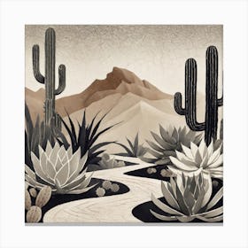 Firefly Modern Abstract Beautiful Lush Cactus And Succulent Garden Path In Neutral Muted Colors Of T Canvas Print