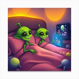 Aliens In Bed Watching Tv Canvas Print