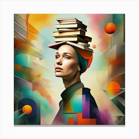 Abstract Poise: Woman Balancing Books in Style Canvas Print