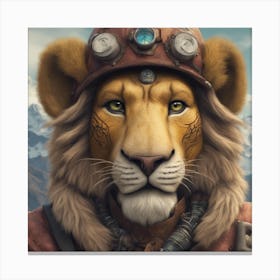 Close Up Portrait, Anthropomorphic Lion Mountaneer Wearing An Expedition Outfit, In The Himalayas, I Canvas Print