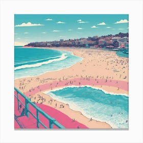 Bondi Beach In Risograph Style Art Print 0 Canvas Print