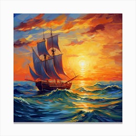 Sailing Ship At Sunset Canvas Print