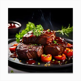 Steaks On A Plate Canvas Print