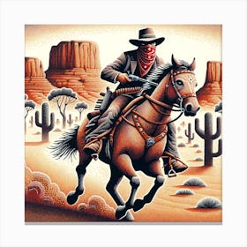 Cowboy On Horseback 1 Canvas Print