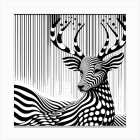 "Monochrome Majesty" is an op-art piece that explores the visual interplay between nature and geometric abstraction. This piece presents a majestic stag, rendered in stark black and white, its form interwoven with hypnotic patterns that challenge the viewer's perception. Stripes and dots cascade across the figure, blending seamlessly with the background's linear rainfall, creating a rhythmic optical illusion. Ideal for modern interiors, art enthusiasts, or those seeking a statement piece that marries wildlife art with a mesmerizing, graphic twist. This art is a conversation starter, evoking the beauty of the natural world through a sophisticated and eye-catching design. Own "Monochrome Majesty" and let your space resonate with contemporary elegance and artistic flair. Canvas Print