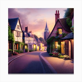 Village Street At Dusk Canvas Print