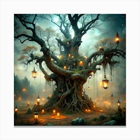 Ancient Tree With Lanterns 2 Canvas Print