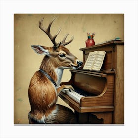 Deer Playing Piano Canvas Print