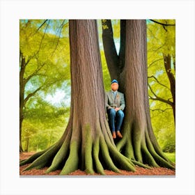 Man Sitting In Trees Canvas Print