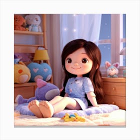 Chibi Style Girl Exuding Joy With A Beaming Smile Nestled Comfortably In Her Warm Bedroom Surroun Canvas Print