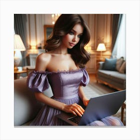 Beautiful Woman Using A Laptop Canvas Print