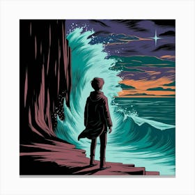 Man Standing By The Ocean Canvas Print