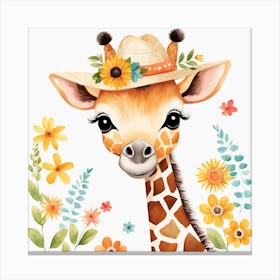 Floral Baby Giraffe Nursery Illustration (15) Canvas Print