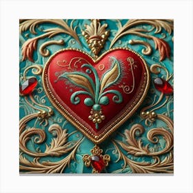 Embroidered Heart red 12 Canvas Print