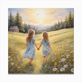 Two Girls In A Field Canvas Print