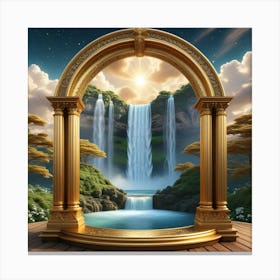 Golden Arch With Waterfall Canvas Print