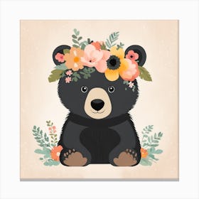 Floral Baby Black Bear Nursery Illustration (20) Canvas Print